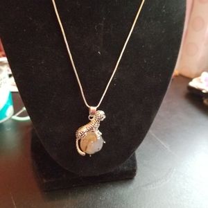 Handmade silver Leopard agate charm Necklace